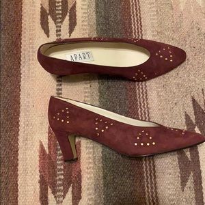 Vintage Burgundy Suede and Gold Studded Pumps